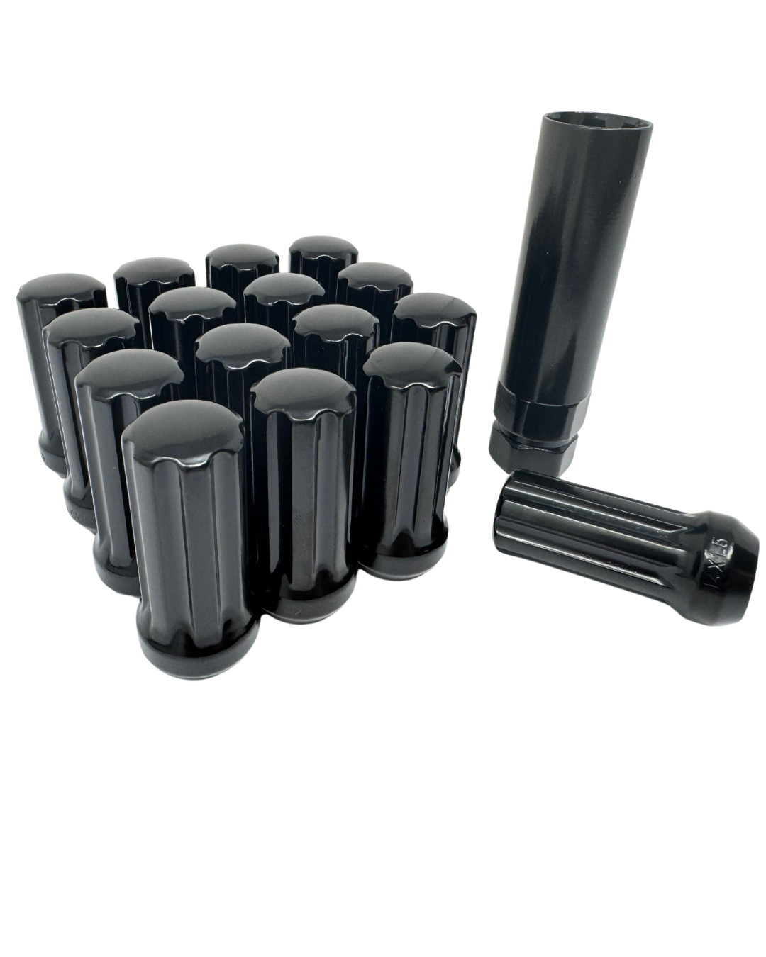Black Spline 14x1.5 Lug Nuts With Security Key | Heavy Duty Lug Nut, Conical / Taper / Cone Seat , Set Of 40, 32, 24, 20, 16 Or Master Case Of 300 Wholesale Direct Lugs