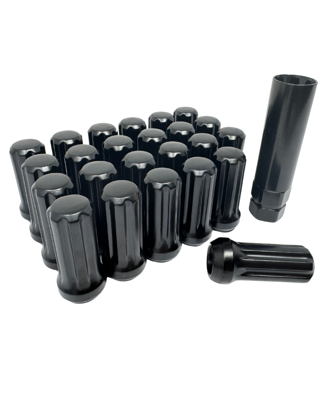 Black Spline 14x1.5 Lug Nuts With Security Key | Heavy Duty Lug Nut, Conical / Taper / Cone Seat , Set Of 40, 32, 24, 20, 16 Or Master Case Of 300 Wholesale Direct Lugs