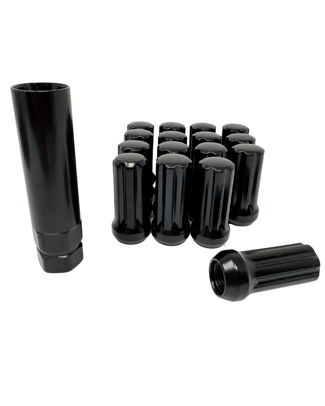 Black Spline 14x1.5 Lug Nuts With Security Key | Heavy Duty Lug Nut, Conical / Taper / Cone Seat , Set Of 40, 32, 24, 20, 16 Or Master Case Of 300 Wholesale Direct Lugs