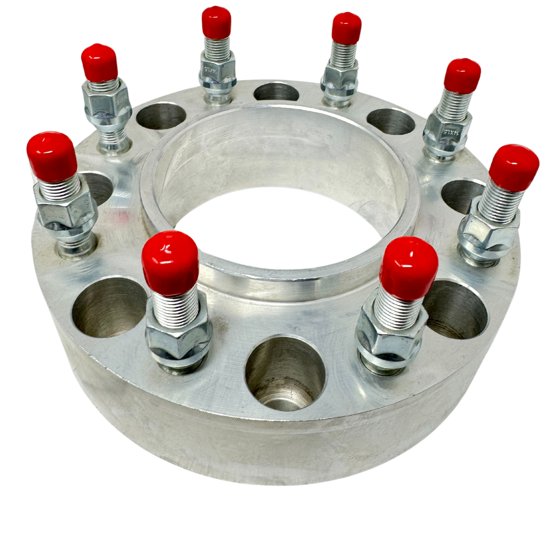 USA Made Ford 1981-1997 F-250 8x6.5 Hub Centric Wheel Spacers Front & Rear | OEM 124mm Center Bore With Custom USA Made Solid Steel Ring For Wheel Centering Safety For Rear | 9/16"-18 Or 1/2"-20 OEM Spec Ford Studs | 8x165.1 Billet Adapters
