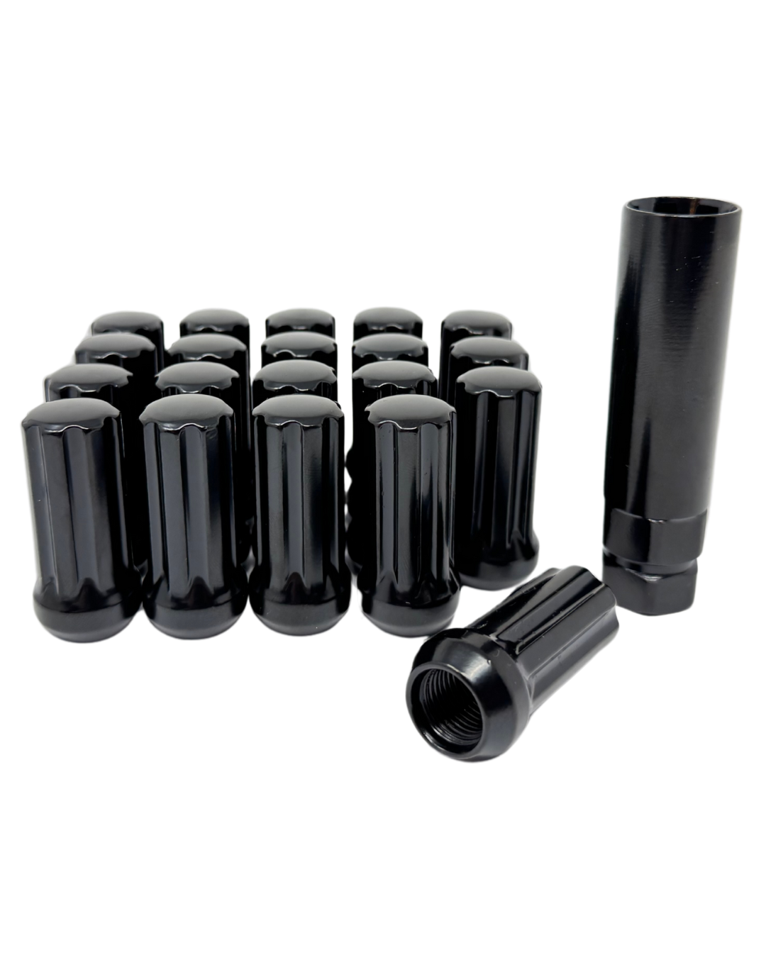 Black Spline 14x1.5 Lug Nuts With Security Key | Heavy Duty Lug Nut, Conical / Taper / Cone Seat , Set Of 40, 32, 24, 20, 16 Or Master Case Of 300 Wholesale Direct Lugs