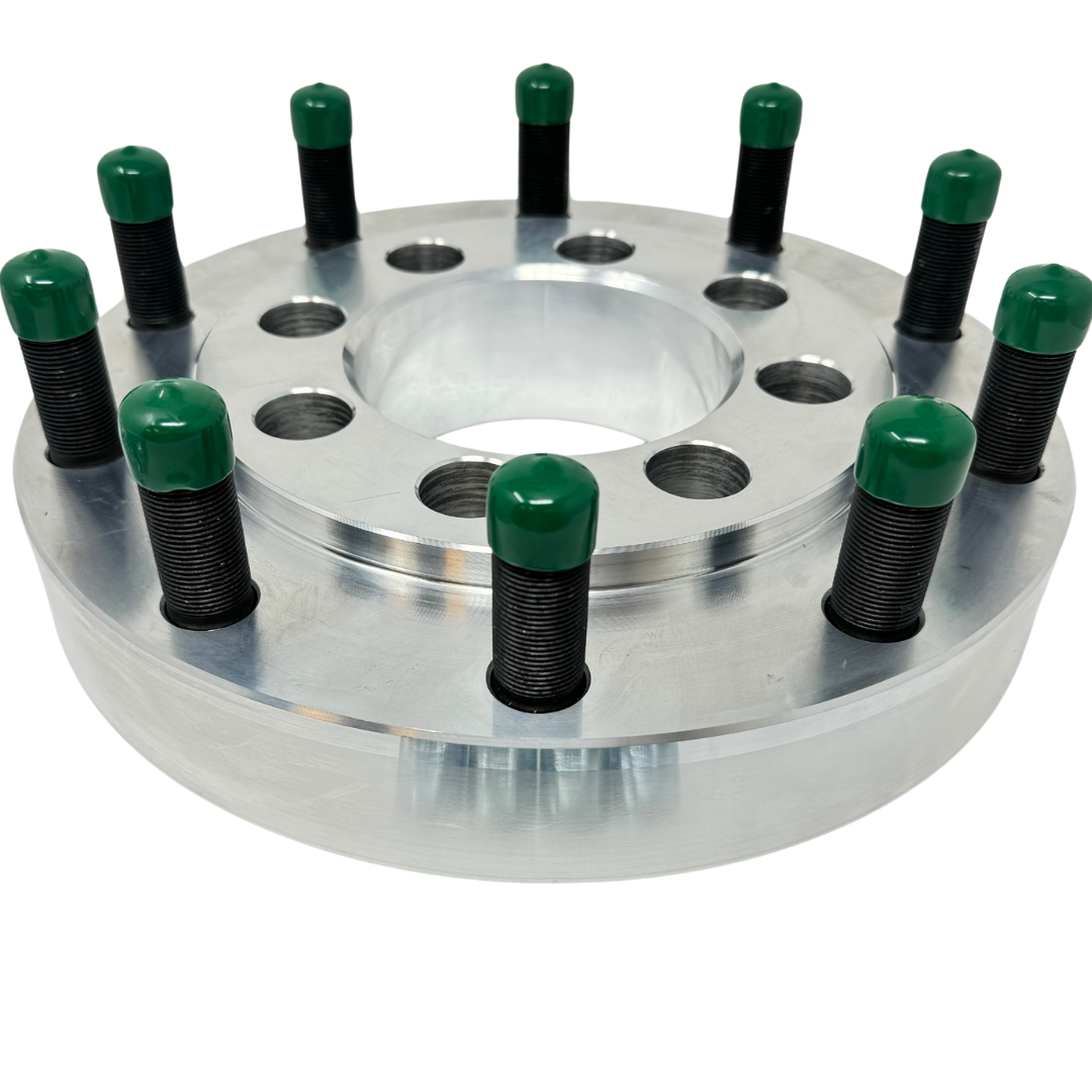 8x200 To 10x285 Full Hub Centric Wheel Adapter Kit For Ford F-350 Dually 2005 & Newer 1" Inch Hub Centric Wheel Adapter To Use 10x285 Semi Truck Big Rig Wheels/Rims | 142mm Bore to 220mm Centering Lip | 22x1.5 & 14x2.0 Lug Nuts Included