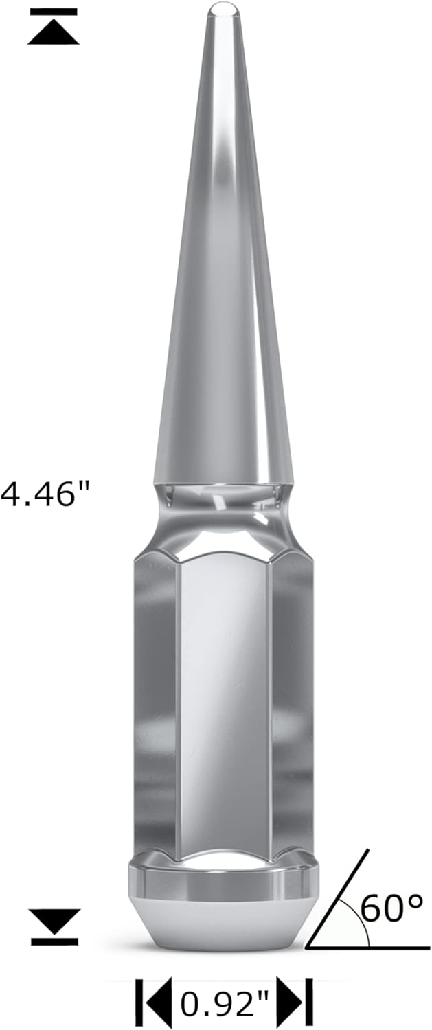 16 Spike Lug Nuts 12x1.5 Thread Fits Aftermarket Wheels 4.5" Inch Tall In Chrome, Black, Red, Blue