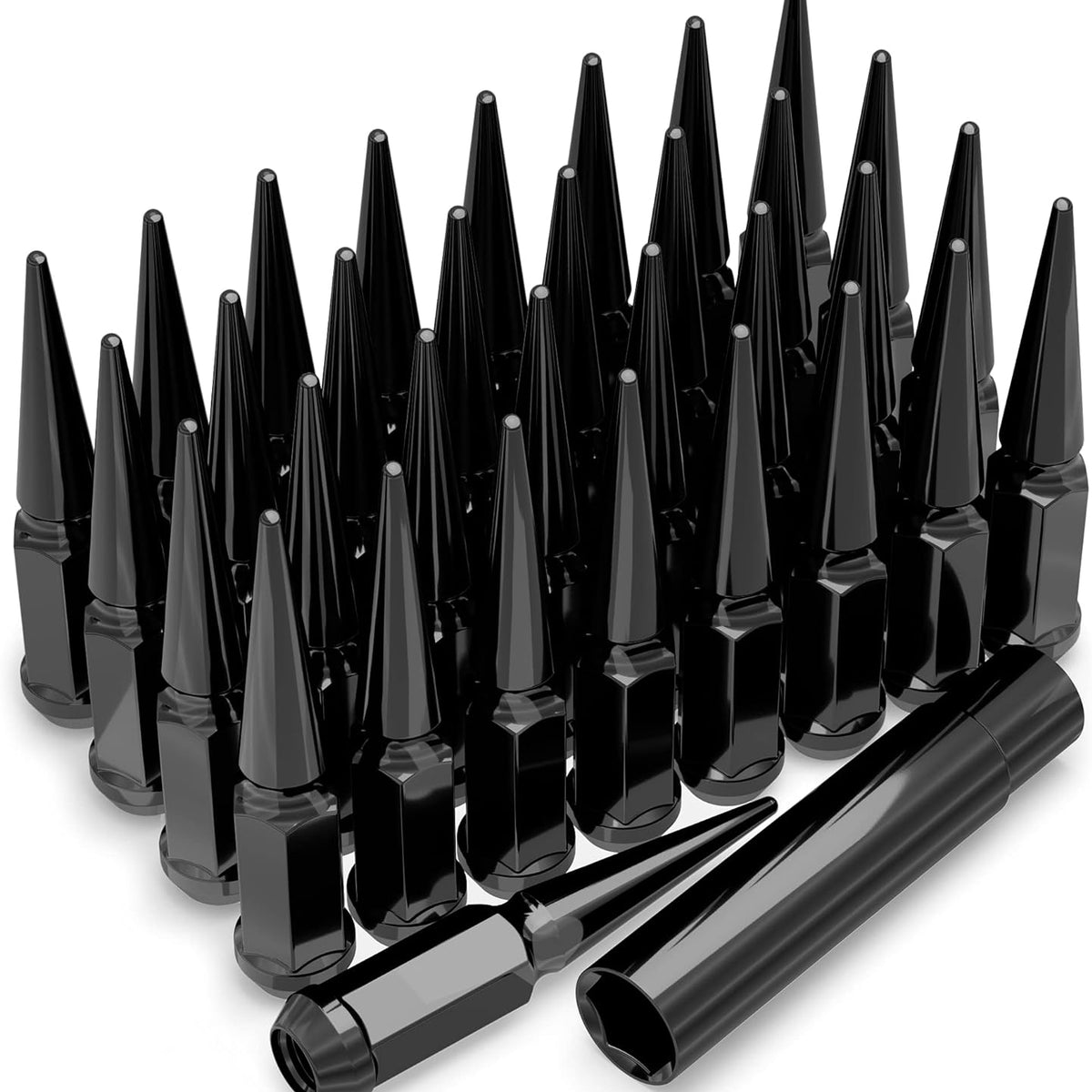 24x M14x2 Splne Spke Lug Nuts + 1 Key for 1999-02 Ford F-350 Super