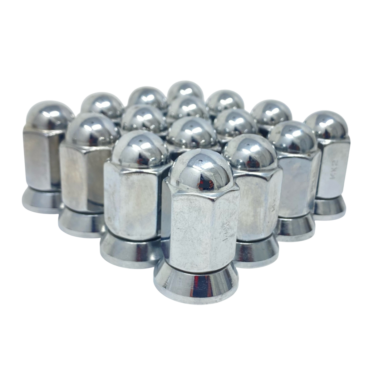 9/16-18 Or 14x1.5 Dually Alcoa Lug Nuts With Attached Swivel Washer Fits OEM Or Aftermarket Wheels 2.2" Inch Tall In Triple Plated Chrome Will Work On Dodge, Ford, Chevy, GMC, Lincoln Trucks That Use Flat Face Seat Lug Nuts