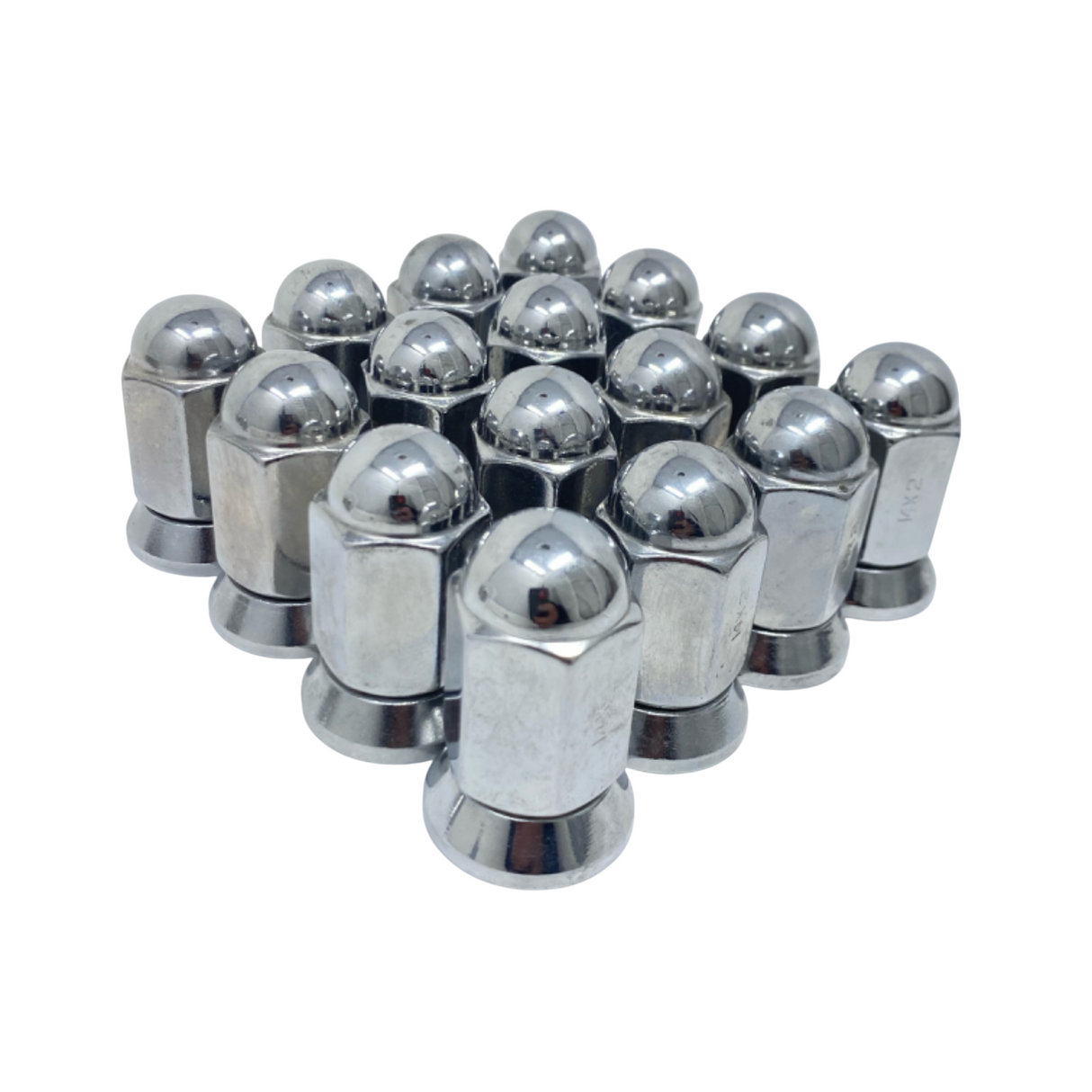 9/16-18 Or 14x1.5 Dually Alcoa Lug Nuts With Attached Swivel Washer Fits OEM Or Aftermarket Wheels 2.2" Inch Tall In Triple Plated Chrome Will Work On Dodge, Ford, Chevy, GMC, Lincoln Trucks That Use Flat Face Seat Lug Nuts