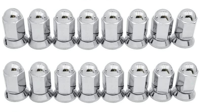 9/16-18 Or 14x1.5 Dually Alcoa Lug Nuts With Attached Swivel Washer Fits OEM Or Aftermarket Wheels 2.2" Inch Tall In Triple Plated Chrome Will Work On Dodge, Ford, Chevy, GMC, Lincoln Trucks That Use Flat Face Seat Lug Nuts