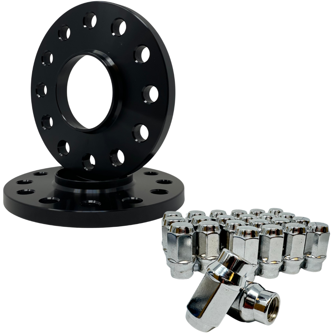 6x5.5 Chevy / GMC Hub Centric 1/2” Inch Wheel Spacers 13mm Thick Plus 24x Closed End Black Spline ET 14x1.5 Extended Thread Lug Nuts For No Thread Loss! 78.1 OEM Center Bore Complete Kit