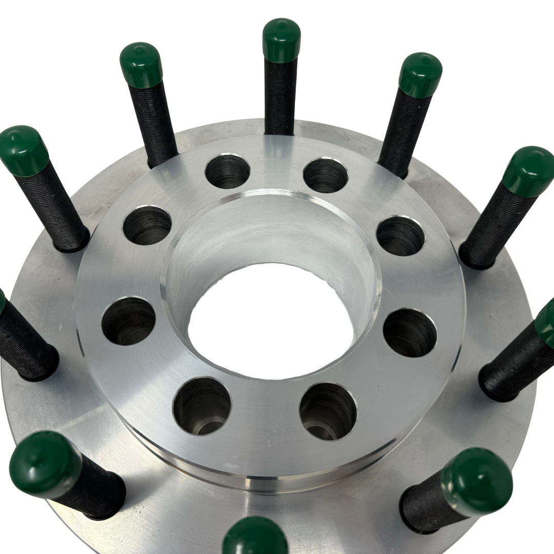 8x6.5 To 10x285 Ford Hub Centric Wheel Adapters Allow 1981-1998 Ford F-250 F-350 Trucks With 8x6.5 Bolt Pattern To Use 10x285 Semi Truck Wheels | 124mm Bore To 220mm Centering Lip | 9/16"-18 or 1/2"-20 Open End Lug Nuts Included.