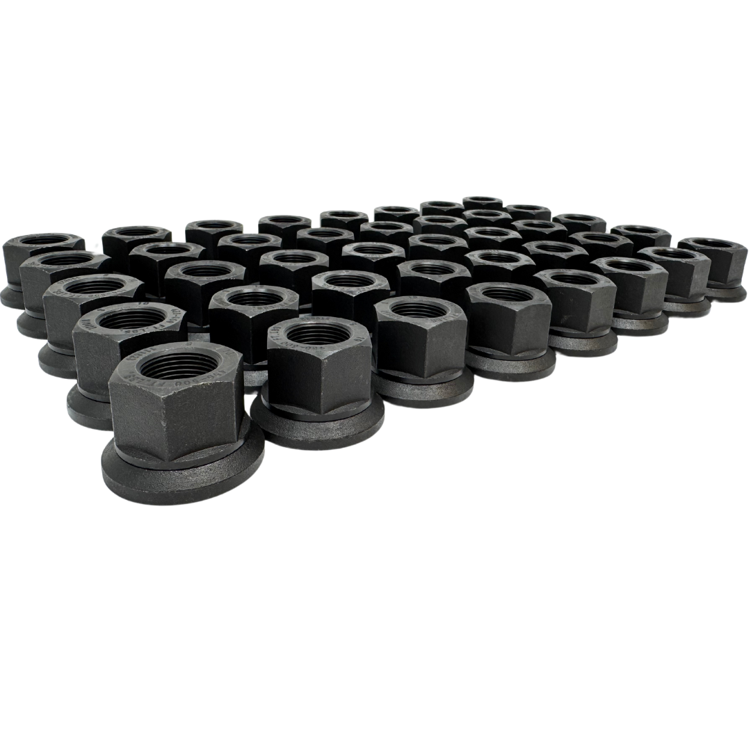 Semi Truck / Big Rig Lug Nuts | Flat Seat Attached Washer | 22x1.5 Thread | Fit Aluminum & Steel Wheels | 18 Wheeler Lug Nut Replacement.