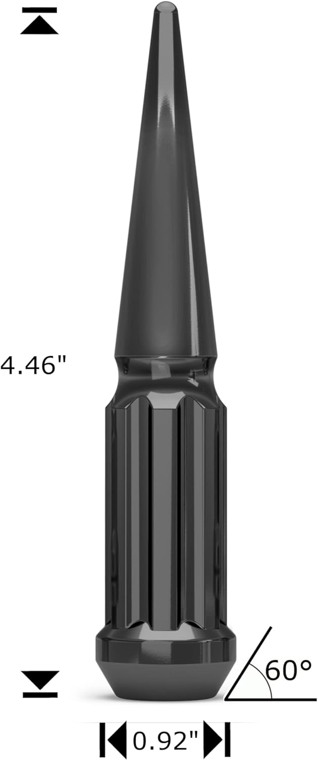 32 Spline Spike Lug Nuts For Ford F-250 F-350 Super Duty Spike 14x1.5 Fits 2003 & Newer Models With Aftermarket Wheels F250 F350 & Excursion 4.5" Inch Tall In Chrome, Black, Red, Blue