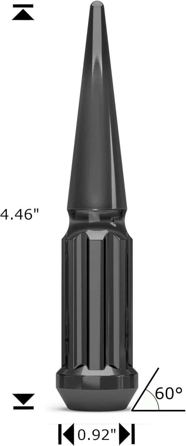 24 Spline Spike Lug Nuts 12x1.25 In Chrome, Black, Red, & Blue. 4.5" Inch Tall