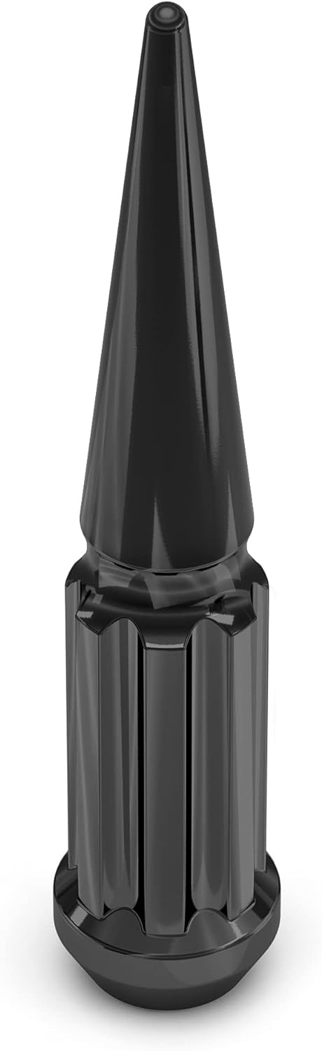 20 Black Spline Spike Solid Steel Lug Nuts M14x1.5 – 4.5” Tall With Key