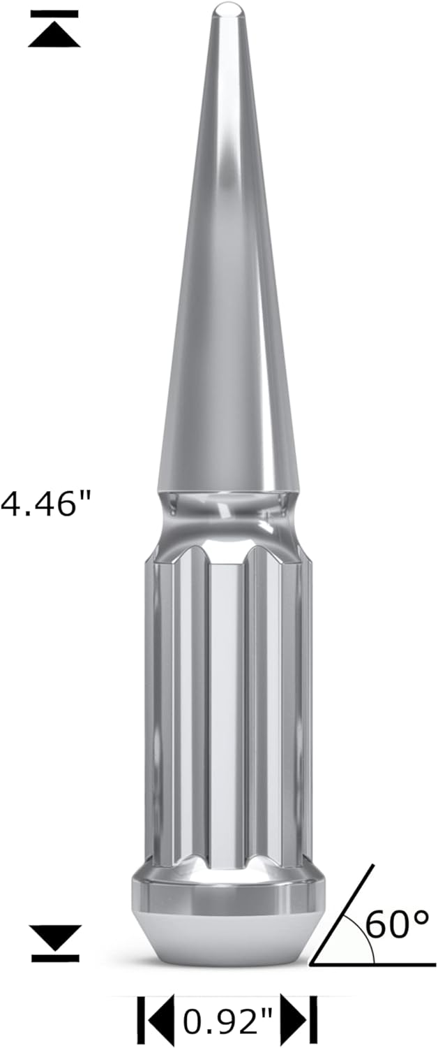 32 Spline Spike Lug Nuts For Ford F-250 F-350 Super Duty Spike 14x1.5 Fits 2003 & Newer Models With Aftermarket Wheels F250 F350 & Excursion 4.5" Inch Tall In Chrome, Black, Red, Blue