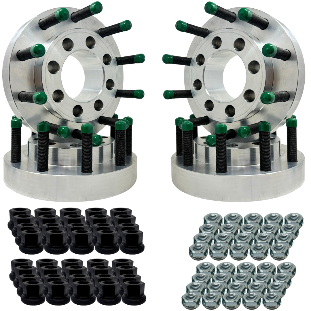 8x200 To 10x285 Full Hub Centric Wheel Adapter Kit For Ford F-350 Dually 2005 & Newer 1" Inch Hub Centric Wheel Adapter To Use 10x285 Semi Truck Big Rig Wheels/RIms | 142mm Bore to 220mm Centering Lip | 22x1.5 & 14x2.0 Lug Nuts Included