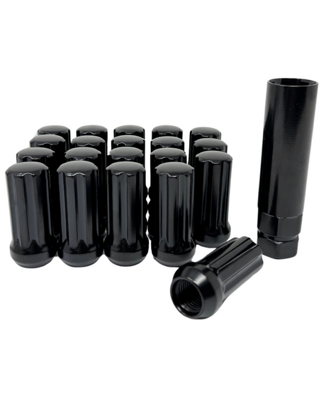 Black Spline 14x1.5 Lug Nuts With Security Key | Heavy Duty Lug Nut, Conical / Taper / Cone Seat , Set Of 40, 32, 24, 20, 16 Or Master Case Of 300 Wholesale Direct Lugs