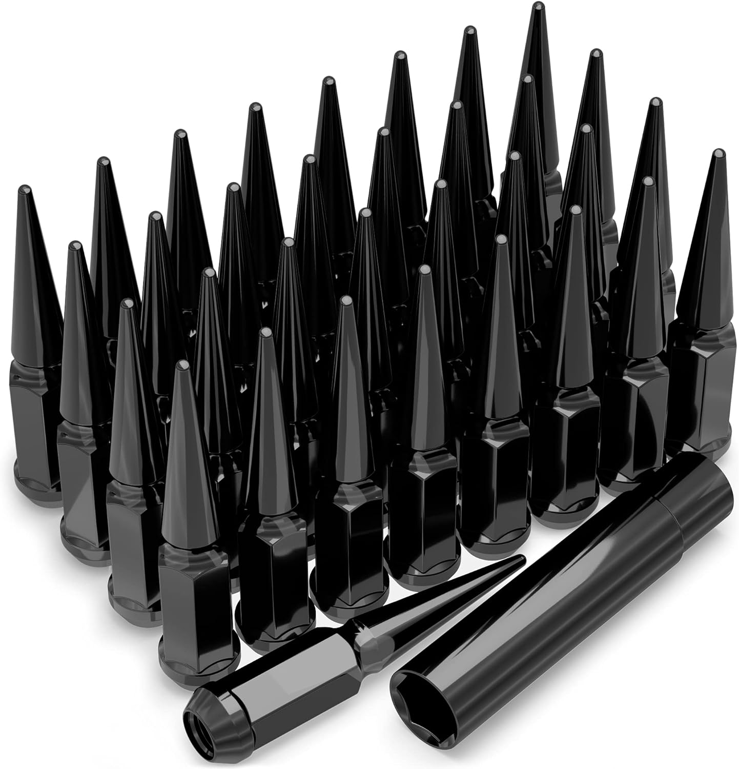 24pc Chrome Spike Lug Nuts 12x1.5 With Key – Fits Chevy, Jeep, And More – JJ SP1215C