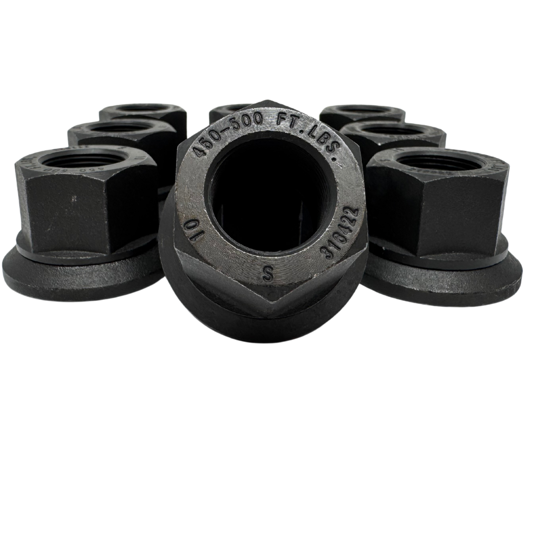 Semi Truck / Big Rig Lug Nuts | Flat Seat Attached Washer | 22x1.5 Thread | Fit Aluminum & Steel Wheels | 18 Wheeler Lug Nut Replacement.