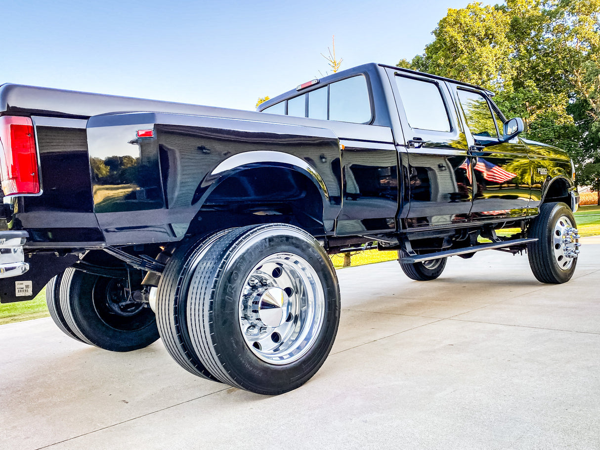 8x6.5 To 10x285 Ford Hub Centric Wheel Adapters Allow 1981-1998 Ford F-250 F-350 Trucks With 8x6.5 Bolt Pattern To Use 10x285 Semi Truck Wheels | 124mm Bore To 220mm Centering Lip | 9/16"-18 or 1/2"-20 Open End Lug Nuts Included.