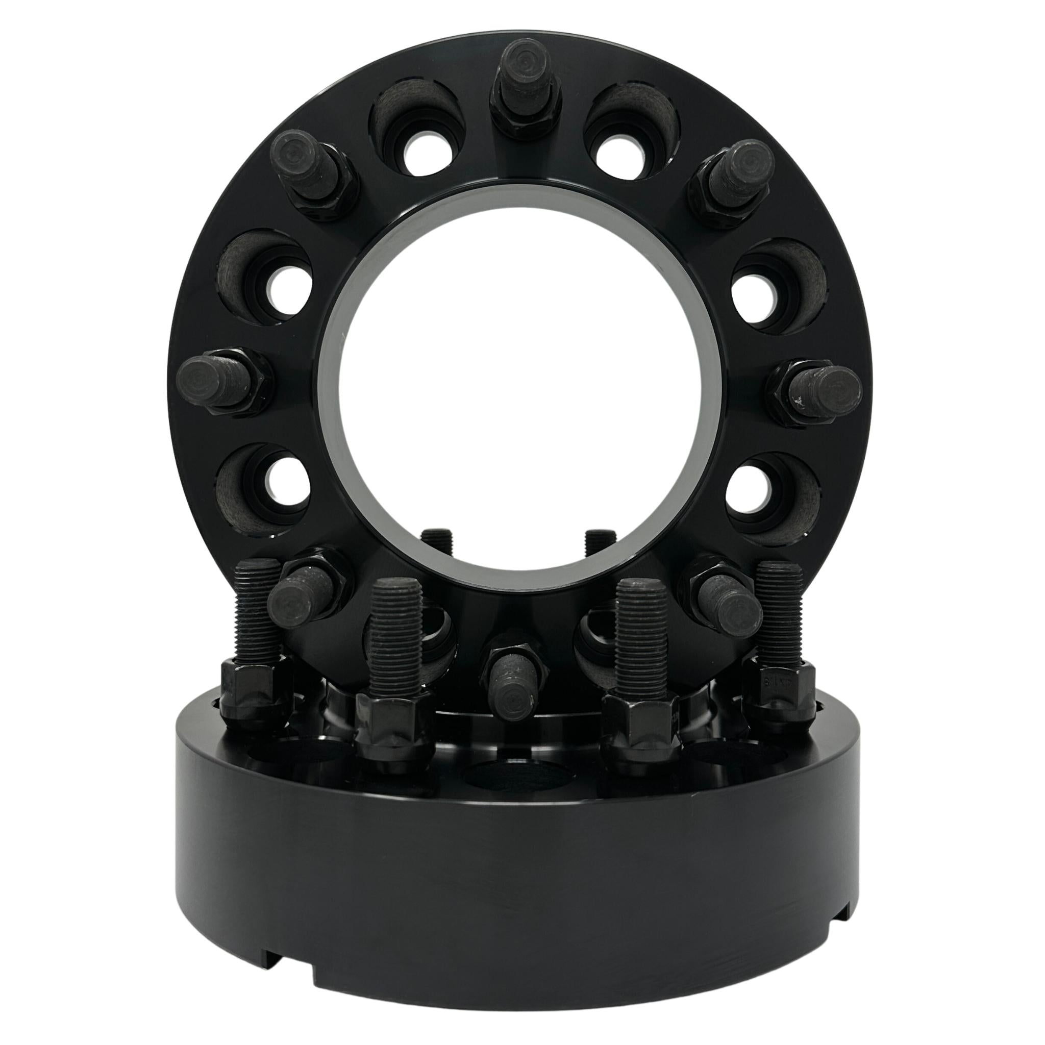 BWA 2" Black Hub Centric Wheel Adapters - Convert 8x6.5 To 8x180 Bolt Pattern - 14x1.5 Threads - 2-Pack With Open Lug Nuts