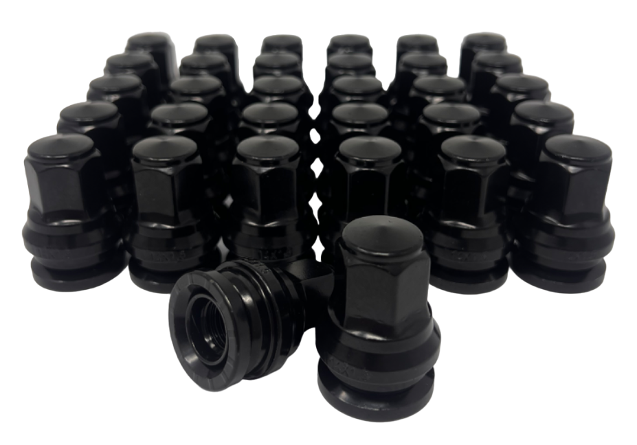 32 Ford F-250 F-350 Super Duty OEM Style Black Lug Nuts HCPZ-1012-B, HCPZ-1012-A Flat Seat Lugs Fits 2003 & Newer Models Aluminum Wheels F250 F350 & Excursion 14x1.5