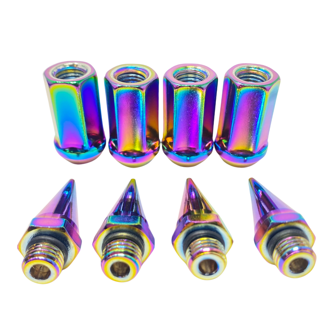 16 Spike Lug Nuts 1/2" Thread With Removable Spike Available in Chrome, Black, Red , and Neochrome