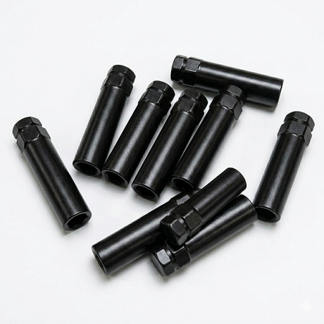 Black Spline 14x1.5 Lug Nuts With Security Key | Heavy Duty Lug Nut, Conical / Taper / Cone Seat , Set Of 40, 32, 24, 20, 16 Or Master Case Of 300 Wholesale Direct Lugs
