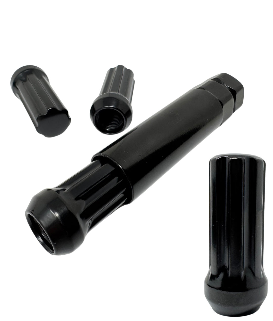 Black Spline 14x1.5 Lug Nuts With Security Key | Heavy Duty Lug Nut, Conical / Taper / Cone Seat , Set Of 40, 32, 24, 20, 16 Or Master Case Of 300 Wholesale Direct Lugs