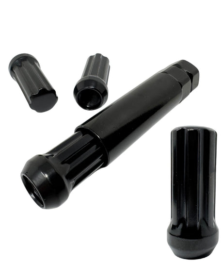 Black Spline 14x1.5 Lug Nuts With Security Key | Heavy Duty Lug Nut, Conical / Taper / Cone Seat , Set Of 40, 32, 24, 20, 16 Or Master Case Of 300 Wholesale Direct Lugs