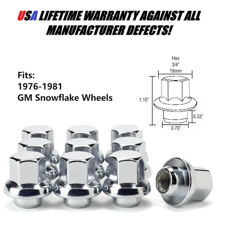12x1.5 Snowflake GM Mag Lug Nuts Fit 1983 & Newer Corvette Aluminum Wheels 1982 & Newer Trans AM Aluminum Snowflake & Turbo wheels & 1980 & Newer Camaro W Alum Rims | Cold Forged Steel Triple Plated Chrome!